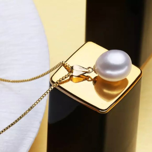 18K SOLID GOLD FRESHWATER PENDANT EARRINGS SET - Picture 4 of 9